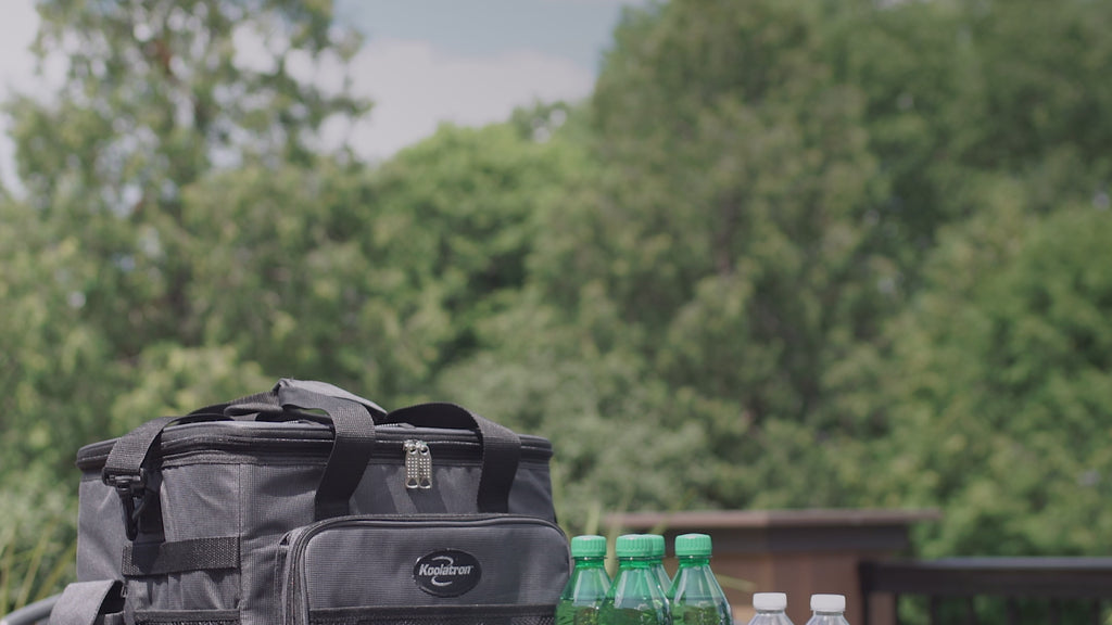 Video with music in the background shows the parts and features of the Kool-atron12 volt portable cooler